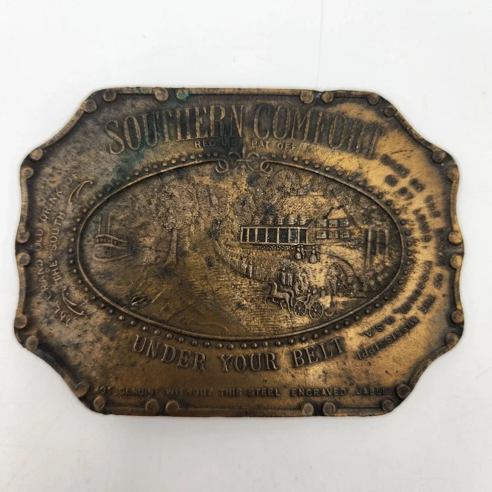 Vintage Southern Comfort Whiskey Belt Buckle Under Your Belt Brass Tone USA Made